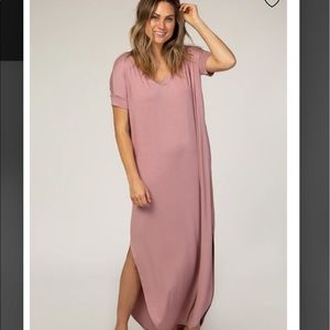NWT PinkBlush Maternity Mauve V-Neck Short Sleeve Maxi Dress